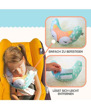 Brunoko Kids Headrest & Seat Belt Cushion - Comfortable Neck Support Pillow for Children in the Car - Green Seat Pillows for Kids - Buy Online on GoSupps.com