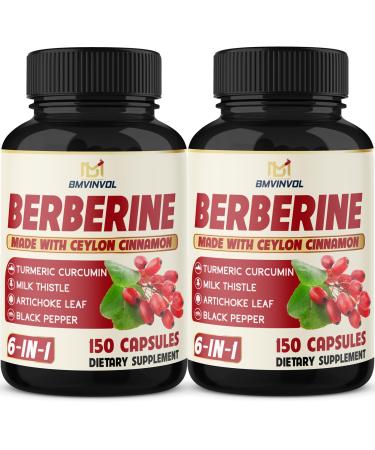 2 Pack Berberine HCl- Plus Ceylon Cinnamon Turmeric Milk Thistle Artichoke Black Pepper Berberine HCI Root Supplements Pills - Immune System
