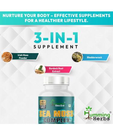 Humming Herbs Sea Moss Complex Supplement 3-in-1 Formula 1100Mg with Irish Moss Bladderwrack & Burdock Root 180 Capsules - Buy Online on GoSupps.com