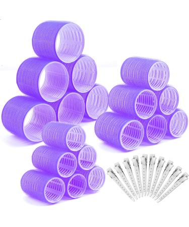 Locken wraps curl selizo 28 pieces heat -free jumbo large small curly wraps self -adhering hair rollers 63 mm 44mm 35mm with 10 pieces clinging for long medium small hair (purple)
