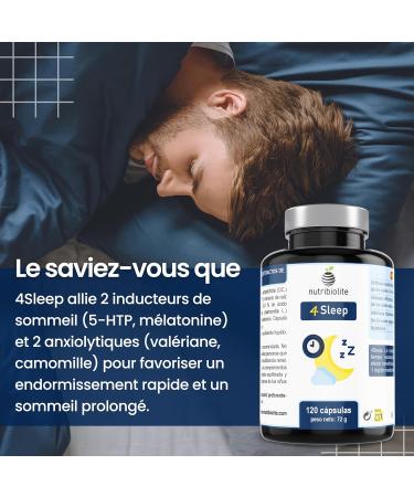 5-HTP and Melatonin 120 High Dosed Capsules for Sleep Well (1 capsule per day) with Valerian and Chamomile. Vegan No Additives - 4Sleep Nutribiolite - Buy Online on GoSupps.com