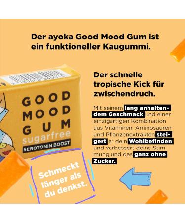 Ayoka Good Mood Gum - Sugar-Free Vegan Chewing Gum with Long-Lasting Tropical & Spearmint Flavor | 6 Sticks | Viennese Startup - Buy Online on GoSupps.com