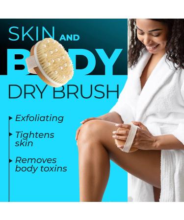 Dry Body Brush for Cellulite Reduction and Lymphatic Drainage - Exfoliating Shower Scrubber with Soft Massage Nodules - 100% Natural Bristle Brush - Buy Online on GoSupps.com