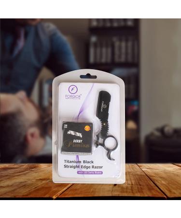 FORGICA Professional Barber Straight Razor with 100 Derby Blades - Titanium Beard Shaper in Black - Buy Online on GoSupps.com