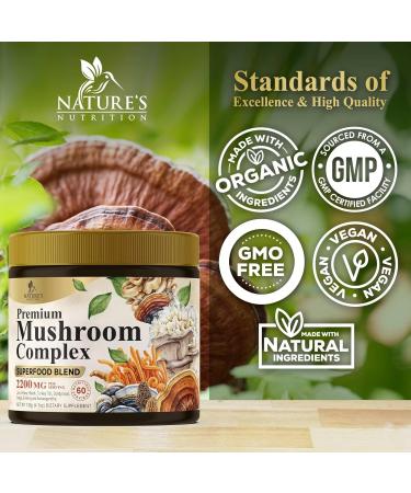 Mushroom Powder Supplement 2200mg - Organic Lions Mane Reishi Cordyceps Chaga Turkey Tail Mushroom Extract - 11 in 1 Blend Powder Supplement - Immune & Brain Support - Bottled in USA - 60 Servings - Buy Online on GoSupps.com