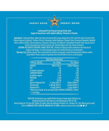 Rockstar Juiced Mango Energy Drink - Non-Alcoholic - 160mg Caffeine - 12 x 500ml Cans - Buy Online on GoSupps.com