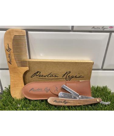 Preston Regis Men's Cut Throat Razor Kit - Marine Grade 316 Stainless Steel Straight Shaving Swing Lock Razor with Wood Handle. includes Premium Leather Travel Pouch and Vintage Wood Beard Comb. - Buy Online on GoSupps.com