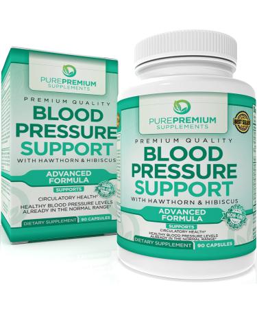 Premium Blood Pressure Support Supplement by PurePremium with Hawthorn, Hibiscus & Garlic - Supports Cardiovascular & Circulatory Health - Vitamins & Herbs Promote Heart Health - 90 Caps