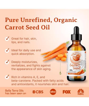 Bella Terra Oils - Organic Carrot Seed Oil 8 oz - Unveiling Organic Carrot's Enzymes & Nutritional Benefits A Cold-Pressed Delight for a Natural Skin Glow - Buy Online on GoSupps.com