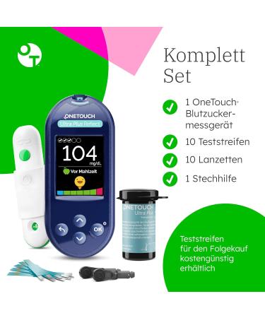 Onetouch Ultra Plus Reflect Blood Sugar Meter | Diabetes Test Set with 10 Test Strips Lancets & Accessories | Accurate MG/DL Measurement - Buy Online on GoSupps.com