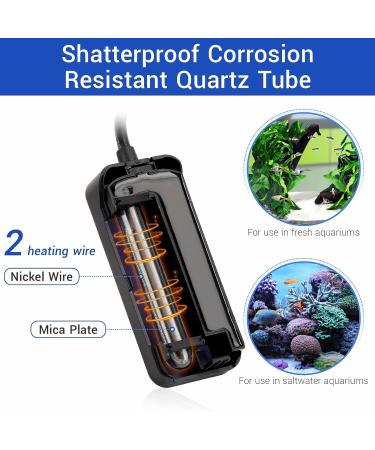 hygger Small Submersible Fish Tank Heater 100W for 10-20 Gallon Mini Betta Aquarium Heater with Thermostat Saltwater Freshwater 100 Watt - Buy Online on GoSupps.com