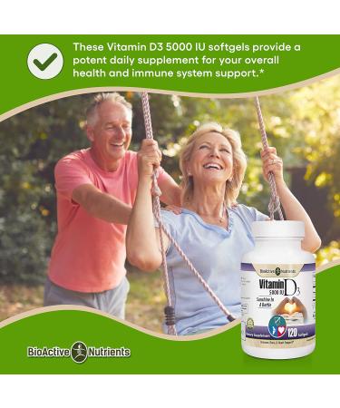 BIOACTIVE NUTRIENTS Vitamin D3 5000 IU Supplements - High Potency Supplement - Pure D-Vitamins from Nature - Heart and Immune Health for Daily Life - Made Gluten-Free and Yeast-Free - 120 Softgels - Buy Online on GoSupps.com