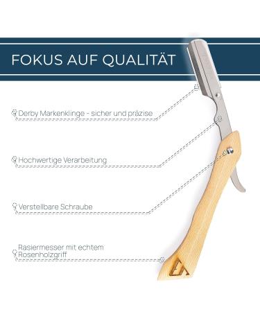 Buy Van de Boos Razor Set - Wooden Handle Alum Pencil Derby Blades Leather Etui Barber Knife for Precise Wet Shaving - Men's Grooming Essentials - Buy Online on GoSupps.com