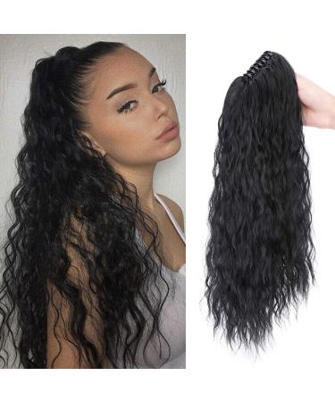 Ponytail extension clip in ponytail braid with clamp hair part hair extension hair corn wavy wavy like real hair 60cm dark black 60cm corn wave dark black