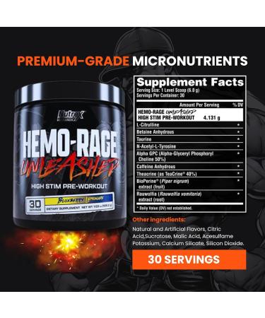 Nutrex Research Hemo-Rage Extreme Pre Workout Powder - High Stim Energy Focus & Endurance Boost | Blueberry Lemonade 30 Servings - Buy Online on GoSupps.com