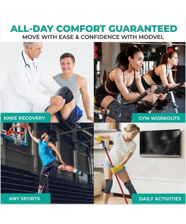 Modvel Knee Brace Set for Men & Women - 2 Pack Compression Sleeve for Knee Pain, Meniscus Tear, ACL & Arthritis Relief - Knee Support Brace - Buy Online on GoSupps.com