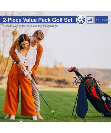 Men's Navy Blue Microfiber Golf Towel with Waffle Pattern Tri-fold Design & Cleaning Brush - Buy Online on GoSupps.com