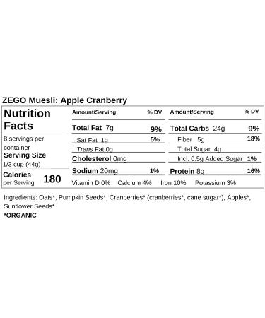 ZEGO Foods Organic Superfood Oatmeal & Muesli - Apple Cranberry 13oz - Certified Gluten-Free - Buy Online on GoSupps.com