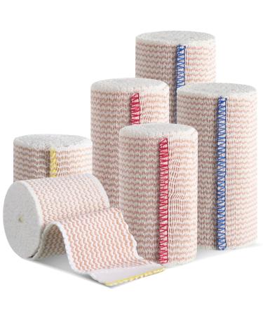 6 Pack Premium Elastic Bandage Wrap Compression Wrap Bandage for Legs Self-Closing Elastic Bandage Wrap - Hook & Loop Fasteners at Both Ends - Latex Free - Washable & Reusable (2x2" 2x3" 2x4")
