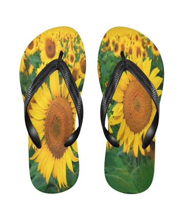 Mnsruu artwork flip-flops with flower and sunflower motif for home hotel spa bedroom travel XXL for men and women