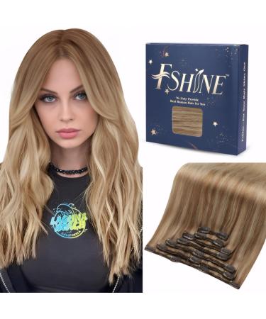 FSHINE CLIP in real hair extensions light blonde fading to ashblond 35cm real hair remy real hair extensions smooth real hair clip in extensions real hair 120g 7 pieces #10/16/16 2.2 clip #10/16/15cm