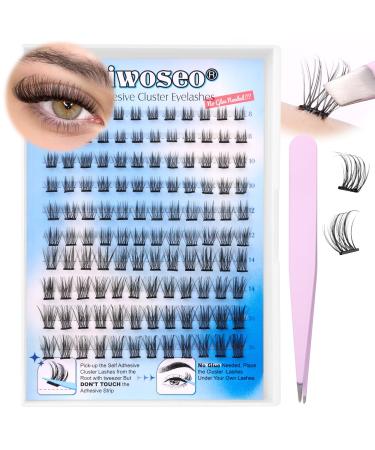 wiwoseo Self Adhesive Eyelashes No Glue Needed False Lashes Individual Cluster Eyelashes Natural Look Cluster Lashes Extension Reuseable Self Adhesive Lashes for Beginners DIY at Home(120pcs 8-16MM) E-8-16MM-i