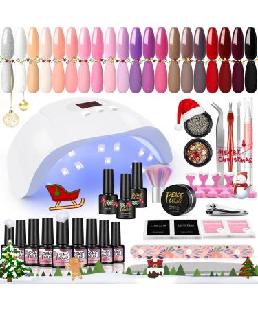 PEACECOLOR Gel Nail Kit with 36W Lamp - 20 Colors Gel Nail Polish Set with Lamp Starter Kit Glossy & Matte Top and Base Coat 7ML Manicure Tools for Beginner DIY at Home PA0158