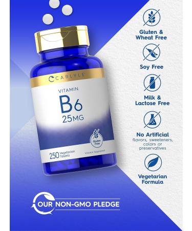 Carlyle Vitamin B6 25mg | 250 Tablets | Vegetarian Non-GMO & Gluten Free - Buy Online on GoSupps.com