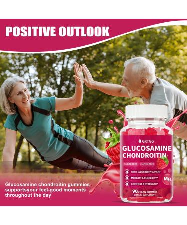 GRTGG Glucosamine Chondroitin Gummies with MSM & Elderberry Extra Strength 3000MG - Joint Support, Antioxidant Immune Support Supplement for Adults, Men & Women - 90 Raspberry Gummies - Buy Online on GoSupps.com