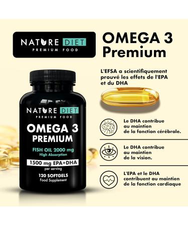 Nature Diet Omega 3 Premium - 2000mg with 1500mg EPA & DHA - 120 Soft Capsules Omega 3 High Concentration Fish Oil - 2 Month Supply - Buy Online on GoSupps.com