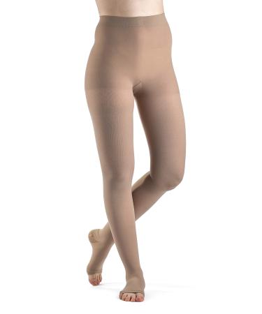 SIGVARIS Womens DYNAVEN Open Toe Pantyhose 30-40mmHg Light Beige (Crispa) ML - Medium Long