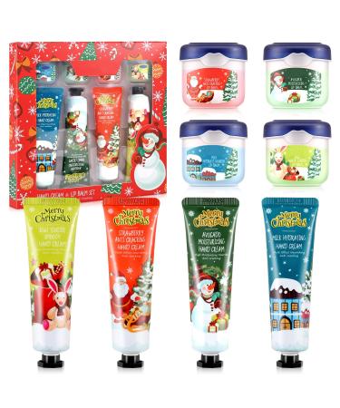 Boobeen 8 Pack 4 Cr me pour les mains et 4 Baume l vres Lotion pour les mains pour les femmes Baume l vres Nourrissant et hydratant Soin des l vres et des mains Lot de 8