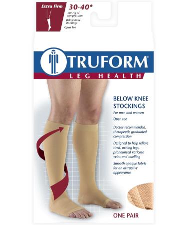 Buy Truform 30-40 mmHg Compression Stockings for Men and Women - Knee High Open Toe Beige - Medium (Pack of 2) | International Shipping Available - Buy Online on GoSupps.com