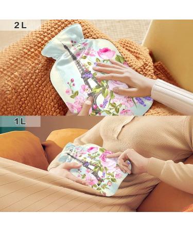 2L Eiffel Tower Floral Hot Water Bottle with Cover - BPA Free Large Bag for Pain Relief Bed Hand & Feet - Buy Online on GoSupps.com