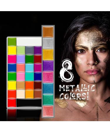 CCbeauty 36 Colors Face Body Paint Oil Palette with Green Brushes Kit | Professional, Non-Toxic, Hypoallergenic for Halloween, Cosplay, SFX | Adults & Girls - Buy Online on GoSupps.com