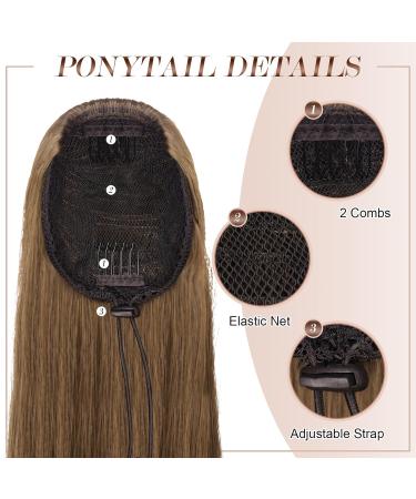 Fine Horseplay Extensions | 50cm Synthetic Drawstring Ponytail in Moss Brown Long Straight Braid for Women - Buy Online on GoSupps.com