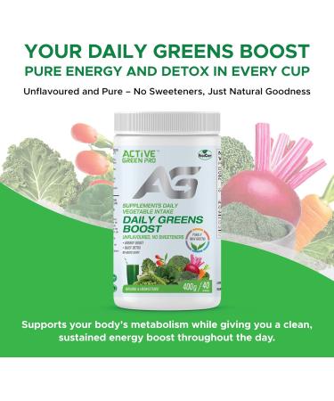 Active Green Pro - Greens Powder 14 Superfoods - Perfect for Smoothies - Antioxidants Fiber Vitamins & Minerals - Detox Your Body and Improve Health and Mood Unflavoured Unflavored - Buy Online on GoSupps.com