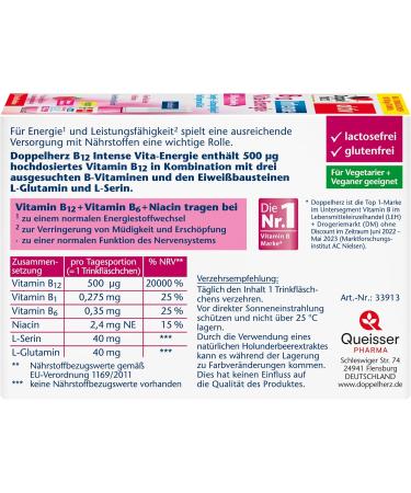 Doppelherz B12 Intense Vita energy high dose with 500 g vitamin B12 per drinking bottle 8 ampoules vegan 10 ml 8er Pack - Buy Online on GoSupps.com