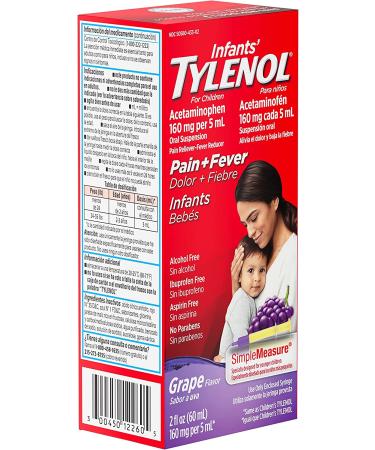 Infants' Tylenol Oral Suspension Liquid Medicine - Grape Flavor, 2 fl. oz - Buy Online on GoSupps.com