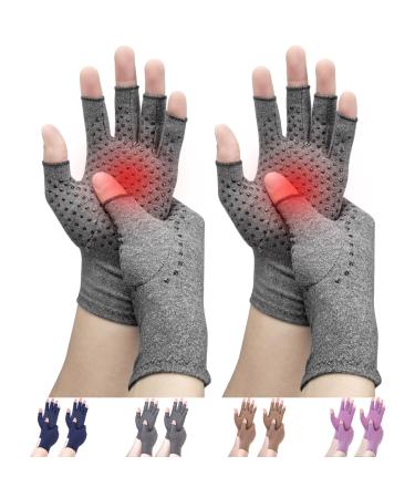 DRNAIETY 2 Pairs Compression Gloves Arthritis Gloves for Women & Men Carpal Tunnel Gloves Relieve Arthritis Pain Fingerless Design Breathable Moisture Wicking Fabric Comfortable Fit Gray-black S