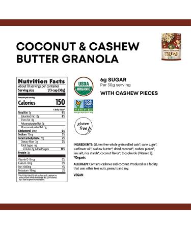 Nature's Path Organic Gluten Free Coconut Cashew Butter Granola 11oz (Pack of 8) | Non-GMO, High Fiber, Plant Protein | Digestive Health Support - Buy Online on GoSupps.com