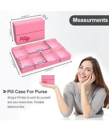 7 Compartments Travel Pill Case - Foldable Travel Organizer with Magnetic Button | Hot Pink Vitamin Supplement & Medicine Holder - PILLY - Buy Online on GoSupps.com