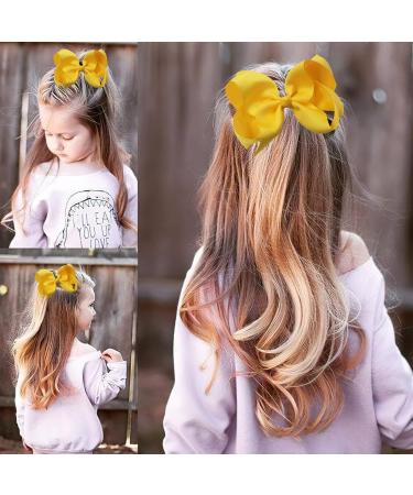 6 Inch Yellow Ribbon Hair Bow Clips Set - Girls Women Hair Accessories for Ponytails, Cheerleading - Birthday Christmas Valentine Wedding - Buy Online on GoSupps.com