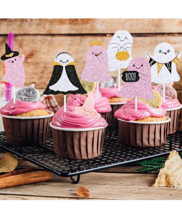 Whaline 48Pcs Halloween Ghost Cupcake Toppers with Paper Sticks and Glue Points 8 Design Cute Pink Black Ghost Cupcake Picks Halloween Cake Toppers for Halloween Birthday Party Cake Decorations - Buy Online on GoSupps.com
