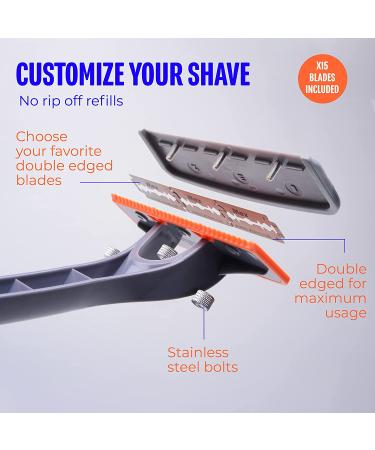 BRO SHAVER Back Shaver for Men - DIY Back & Body Hair Trimmer | Wet or Dry Shaving | Double Edge Razor Blades | 15 Blades Included - Buy Online on GoSupps.com