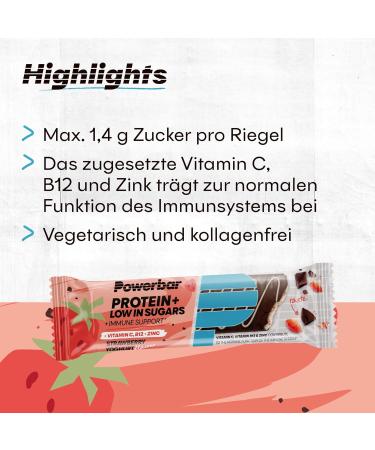 Powerbar Protein Plus Low Sugar + Immune Bar (16x35g) Strawberry Yogurt - Buy Online on GoSupps.com