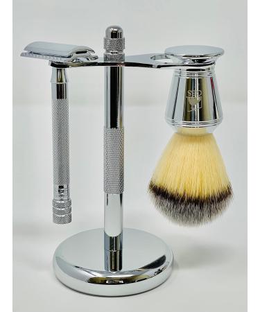 G.B.S Premium Shaving Kit Long Handle Safety Razor Shaving Brush Chrome Bowl & Blades | International Shipping Available - Buy Online on GoSupps.com