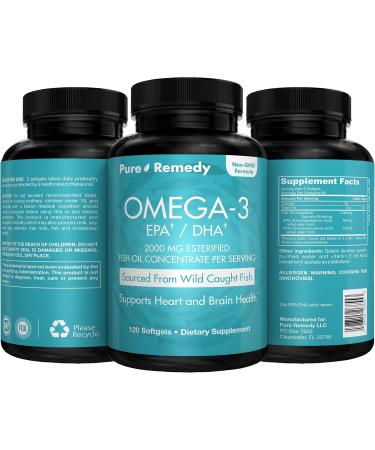 Pure Remedy Omega-3 2000mg Fish Oil 600mg EPA/DHA Wild Caught 120 Softgels - Buy Online on GoSupps.com