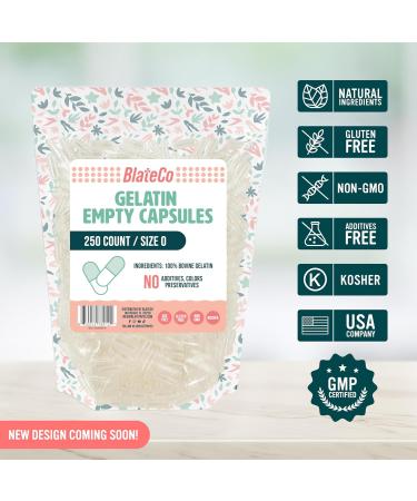 Premium Size 0 Empty Gelatin Capsules (250 Count) - Non-GMO Clear Resealable Bag - Fillable Pill Caps - Nothing Artificial - Buy Online on GoSupps.com