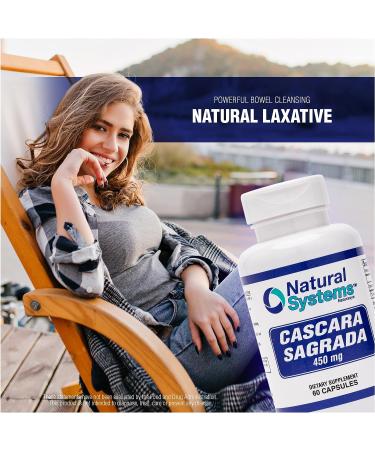 60 Cascara Sagrada Capsules 450mg by Natural Systems - Vegan, Non-GMO, Non-Gluten - Herbal Constipation Relief and Laxative Support - Buy Online on GoSupps.com
